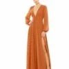 V-Neck Illusion Long Sleeve Chiffon Gown 1 V-Neck Illusion Long Sleeve Chiffon Gown -Women's Skirt 55682 TerraCotta AB