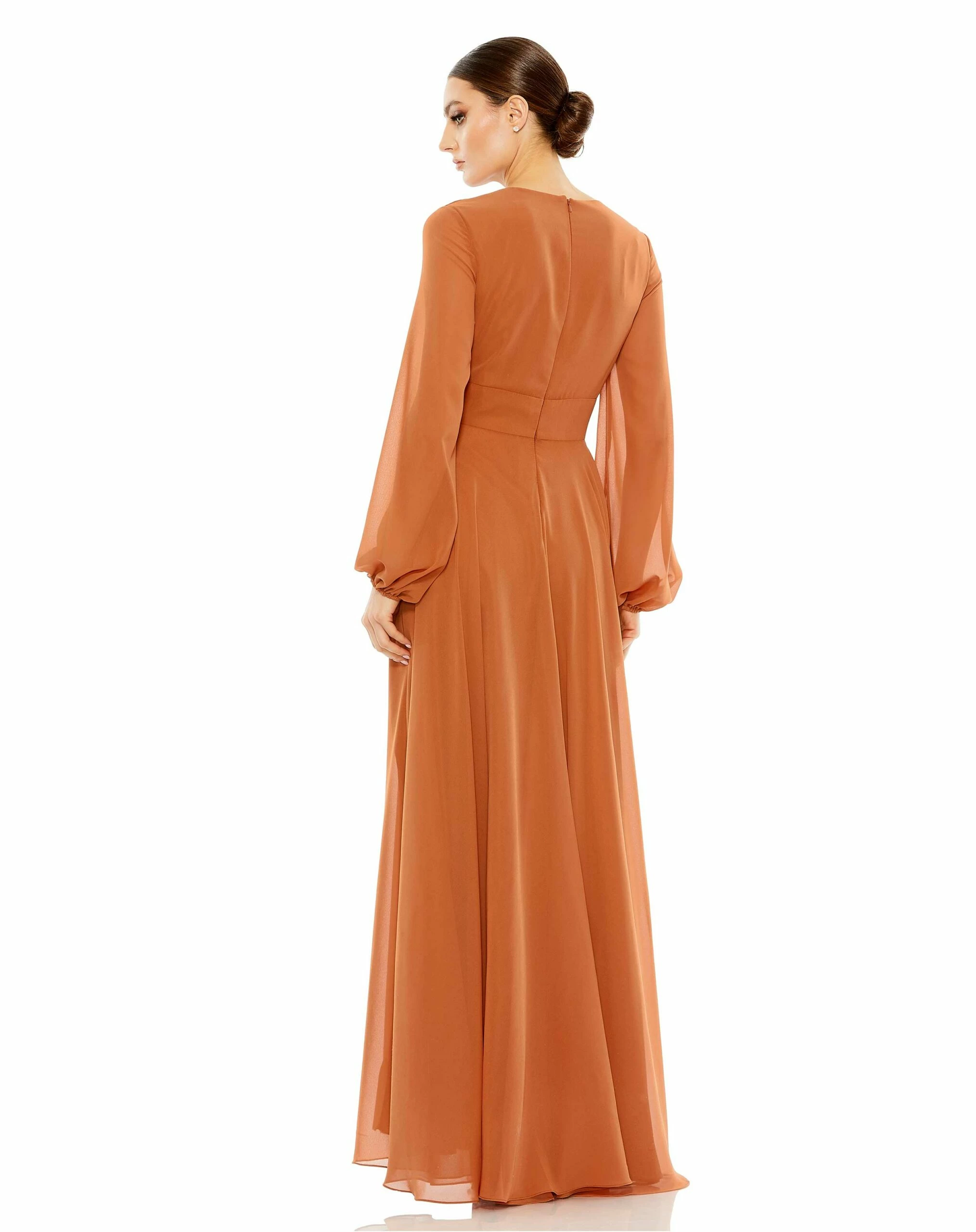 V-Neck Illusion Long Sleeve Chiffon Gown 4 V-Neck Illusion Long Sleeve Chiffon Gown - Image 2