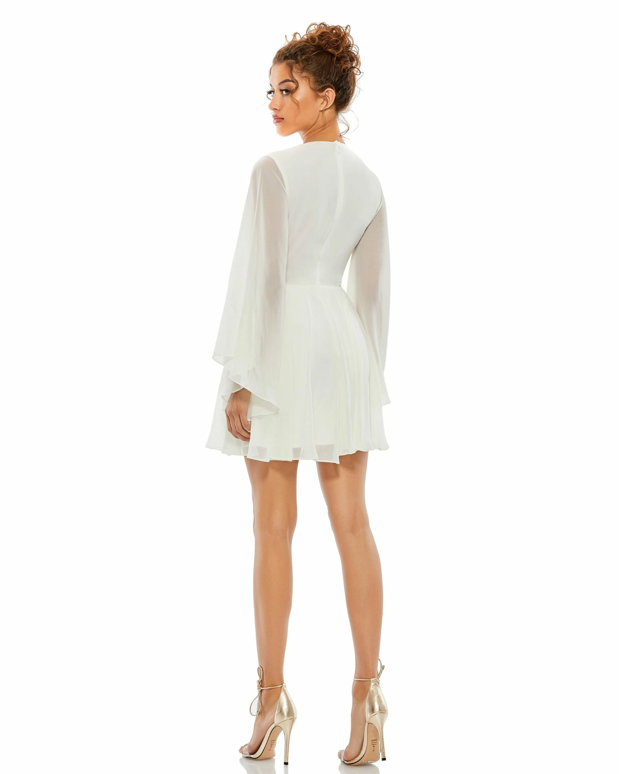 Solid Flowy V Neck Illusion Sleeve Mini Dress 4 Solid Flowy V Neck Illusion Sleeve Mini Dress - Image 2