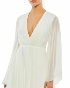 Solid Flowy V Neck Illusion Sleeve Mini Dress 9 Solid Flowy V Neck Illusion Sleeve Mini Dress -Women's Skirt 55684 White CL