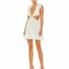 Ruffled Cut-Out V Neck Mini Dress -Women's Skirt 55688 White AB