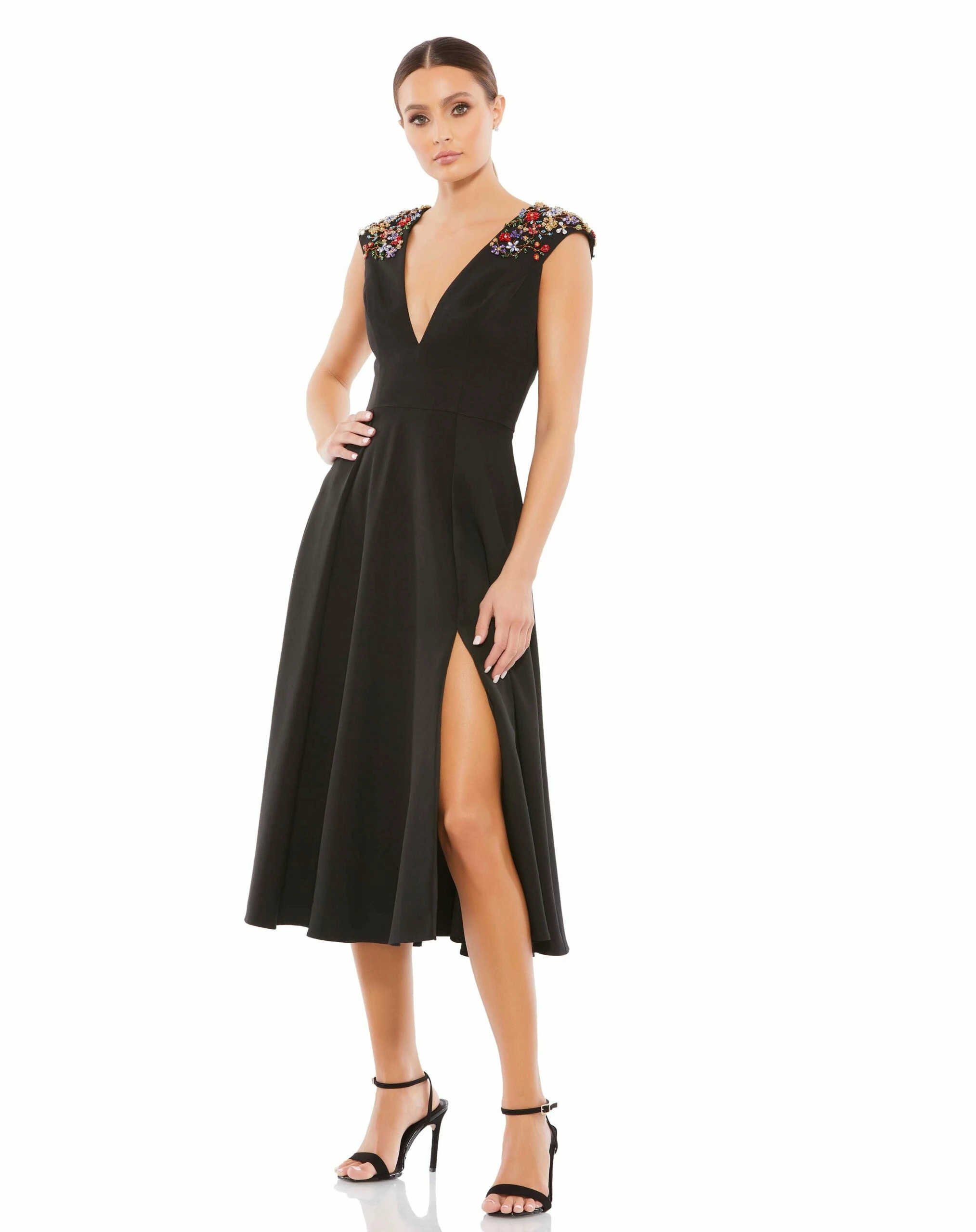 Beaded Cap Sleeve A Line Midi Dress 6 Beaded Cap Sleeve A Line Midi Dress - Image 4