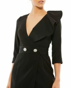 Ruffled Faux Tuxedo Mini Dress -Women's Skirt 55692 Black CL