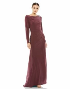 Boat Neck Jersey Gown W/ Embellished Shoulder -Women's Skirt 55695 MAU 1 WS