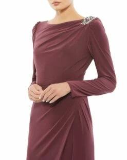 Boat Neck Jersey Gown W/ Embellished Shoulder -Women's Skirt 55695 MAU 3 WS