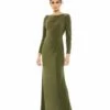 Boat Neck Jersey Gown W/ Embellished Shoulder