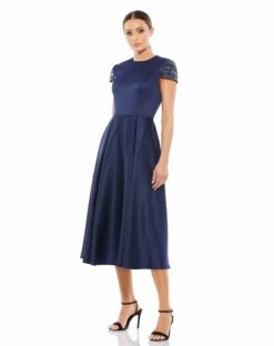 High Neck Cap Sleeve Tea Length Dress -Women's Skirt 55699 MID Default 1 WS