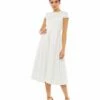 High Neck Cap Sleeve Tea Length Dress -Women's Skirt 55699 WHT 1 WS