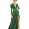Satin Puff Shoulder Rhinestone Encrusted Gown -Women's Skirt 55702 EME Default 1 WS