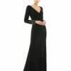 Beaded Cuff Long Sleeve Wrap Over Trumpet Gown -Women's Skirt 55712 Black AB