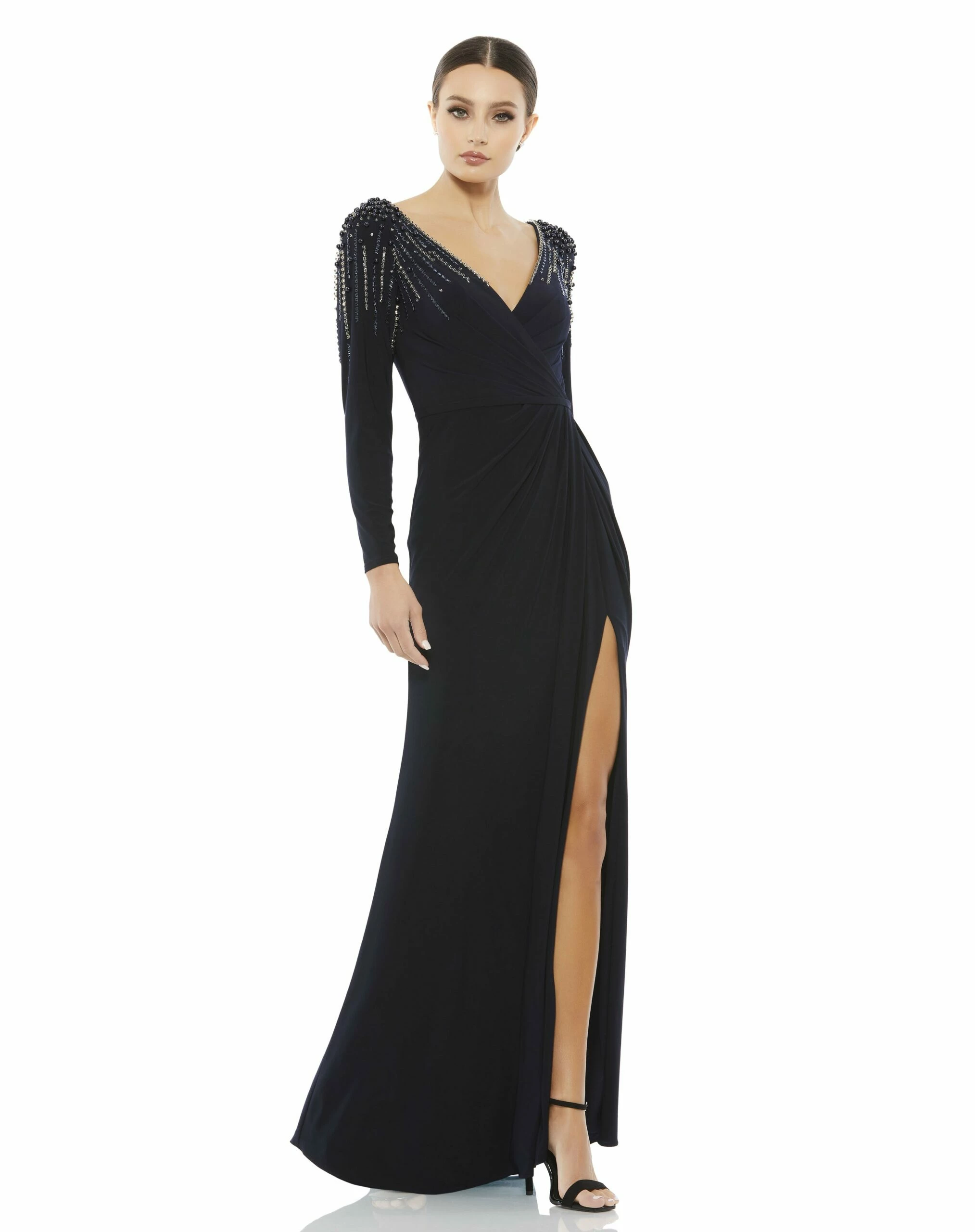 Faux Wrap Jersey Gown W/ Embellished Accents 6 Faux Wrap Jersey Gown W/ Embellished Accents - Image 4