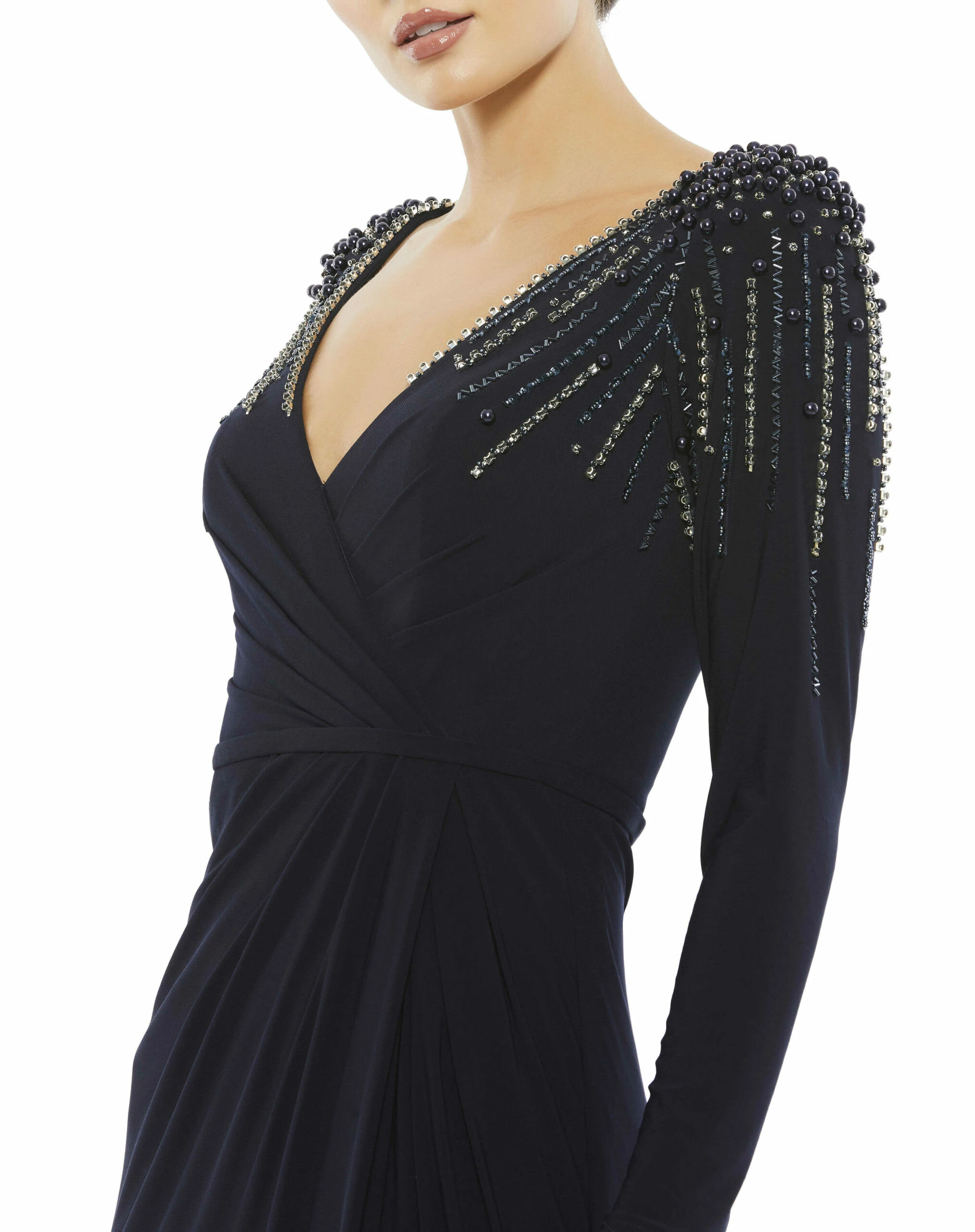 Faux Wrap Jersey Gown W/ Embellished Accents 8 Faux Wrap Jersey Gown W/ Embellished Accents - Image 6
