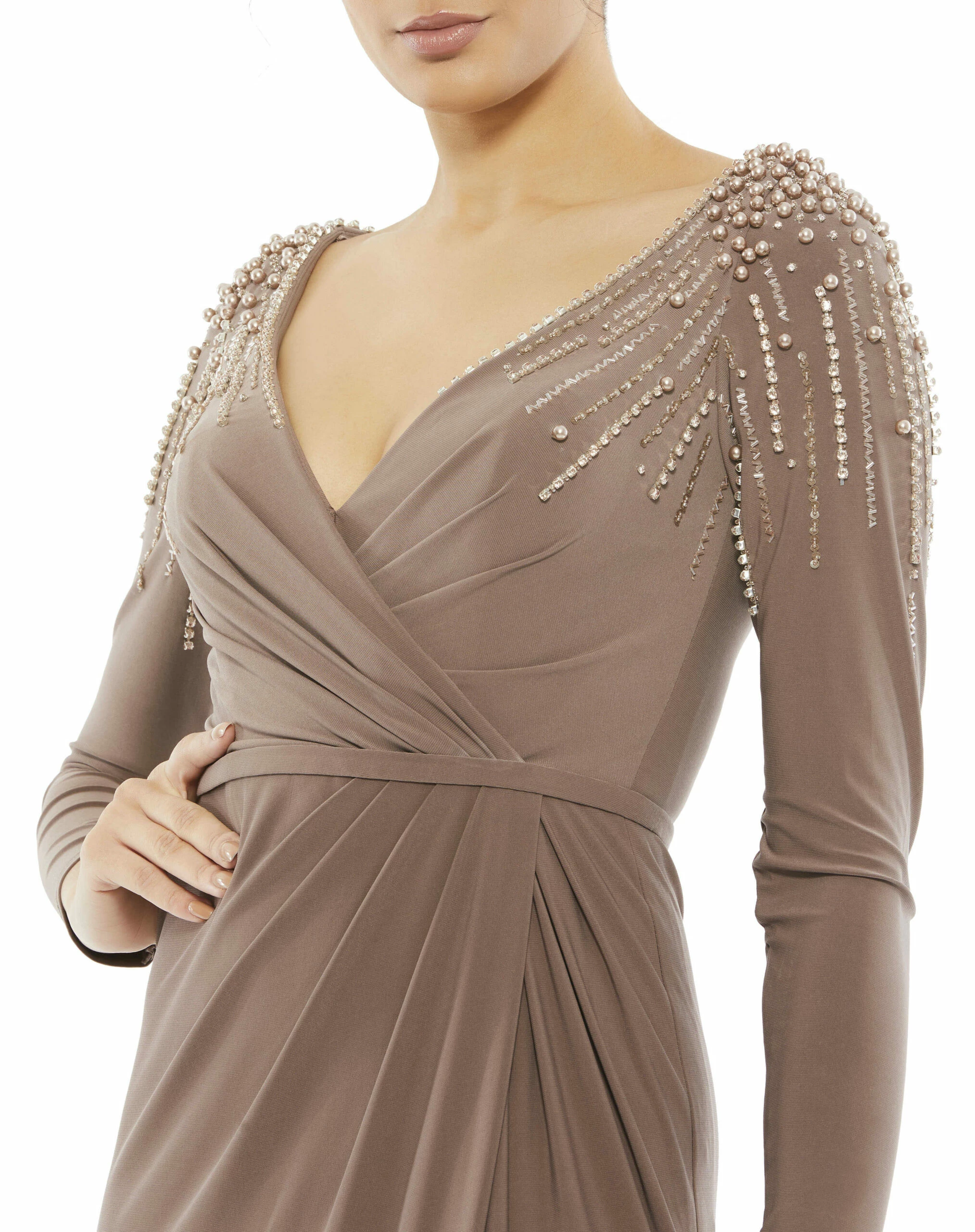 Faux Wrap Jersey Gown W/ Embellished Accents 5 Faux Wrap Jersey Gown W/ Embellished Accents - Image 3