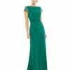 Beaded Cap Sleeve Bateau Column Dress -Women's Skirt 55718 EmeraldGreen AB