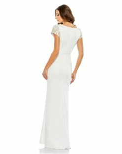 Beaded Cap Sleeve Bateau Column Dress 12 Beaded Cap Sleeve Bateau Column Dress -Women's Skirt 55718 White BK 3