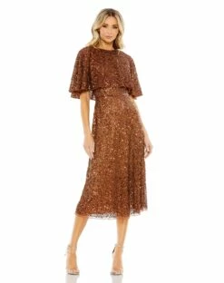 Embellished Cape High Neck Midi Dress 11 Embellished Cape High Neck Midi Dress -Women's Skirt 5577 Copper AB