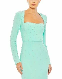 Allover Rhinestone Long Sleeve Dress -Women's Skirt 55792 Mint CL