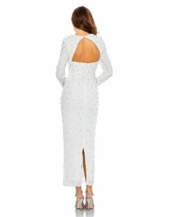 Allover Rhinestone Long Sleeve Dress -Women's Skirt 55792 White BK