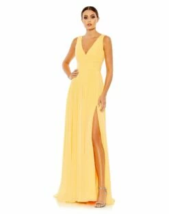 Chiffon Sleeveless Wrap Over A Line Gown 11 Chiffon Sleeveless Wrap Over A Line Gown -Women's Skirt 55793 Buttercup AB