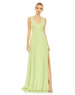 Chiffon Sleeveless Wrap Over A Line Gown