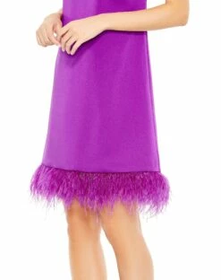 Feathered Hem High Neck Sleeveless A Line Dress -Women's Skirt 55805 Purple CL
