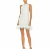 Feathered Hem High Neck Sleeveless A Line Dress 2 Feathered Hem High Neck Sleeveless A Line Dress -Women's Skirt 55805 White AB