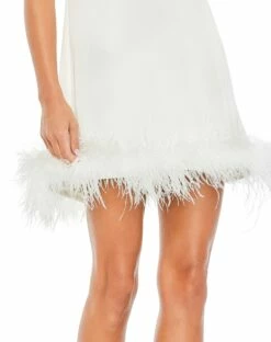 Feathered Hem High Neck Sleeveless A Line Dress -Women's Skirt 55805 White CL