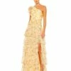 Floral Print Ruffle Tiered One Shoulder Gown -Women's Skirt 55810 LemonMulti AB