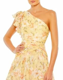 Floral Print Ruffle Tiered One Shoulder Gown -Women's Skirt 55810 LemonMulti CL