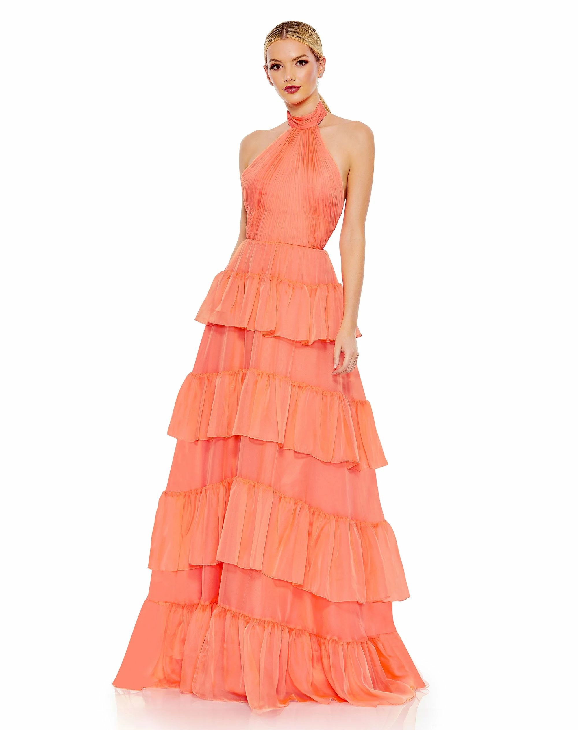 Ruffle Tiered Pleated Halter Neck A Line Gown 3 Ruffle Tiered Pleated Halter Neck A Line Gown