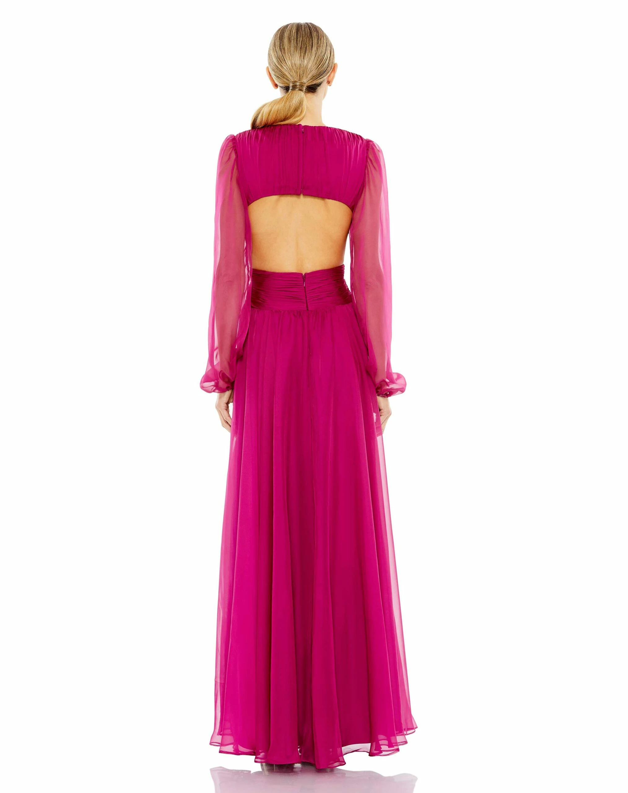 Ruched Cut Out Puff Sleeve A Line Gown 4 Ruched Cut Out Puff Sleeve A Line Gown - Image 2