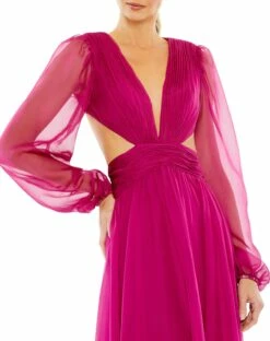 Ruched Cut Out Puff Sleeve A Line Gown 7 Ruched Cut Out Puff Sleeve A Line Gown -Women's Skirt 55823 Berry CL