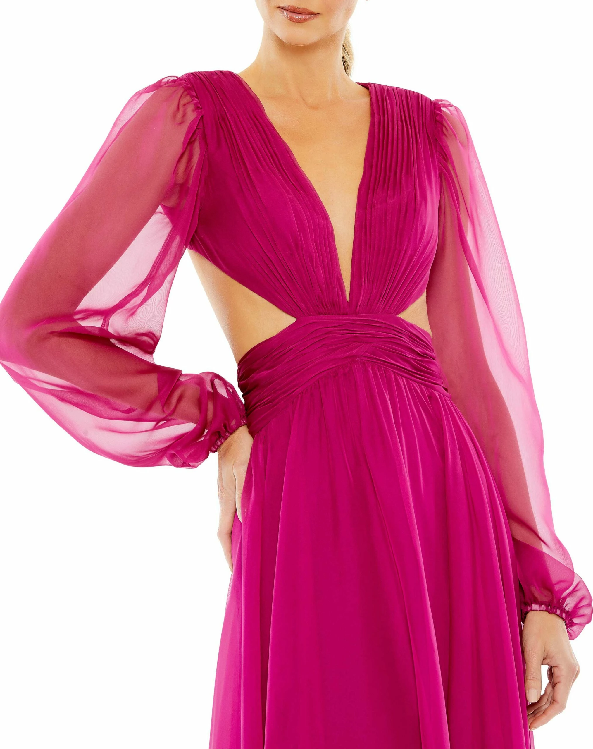 Ruched Cut Out Puff Sleeve A Line Gown 5 Ruched Cut Out Puff Sleeve A Line Gown - Image 3