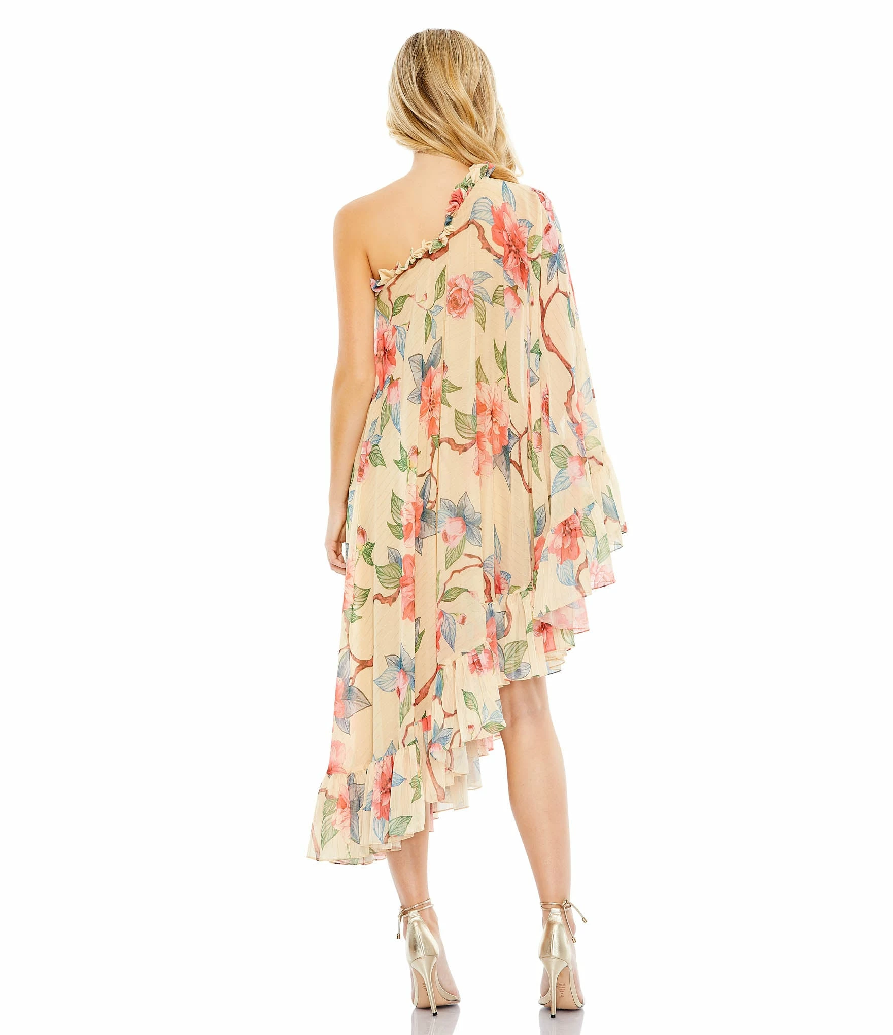 Floral Print One Shoulder Cape Dress 4 Floral Print One Shoulder Cape Dress - Image 2
