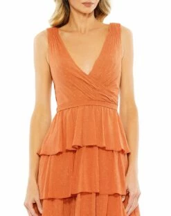 Polka Dot Ruffle Tiered Sleeveless Dress -Women's Skirt 55843 BurntOrange CL