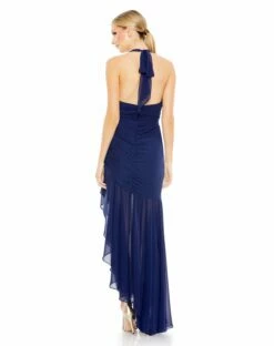 Asymmetrical Ruffle Hem Halter Strap Gown -Women's Skirt 55847 Navy BK