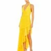 Asymmetrical Ruffle Hem Halter Strap Gown -Women's Skirt 55847 Sunshine AB