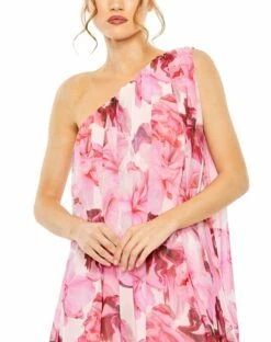 Floral Print One-Shoulder Mini Dress -Women's Skirt 55875 PinkMulti CL