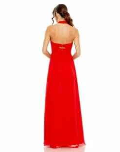 Ruched Halter Strap Keyhole Chiffon Gown -Women's Skirt 55898 RED 2 WS