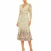 Long Sleeve Faux Wrap Embellished Tea Length Dress -Women's Skirt 5589 GMU Default 1 WS