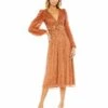 Hand Embellished V Neck Puff Sleeve A Line Dress 1 Hand Embellished V Neck Puff Sleeve A Line Dress -Women's Skirt 5593 Cognac AB