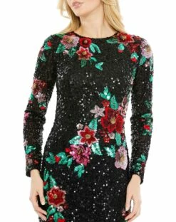 Embellished High Neck Cascading Floral Dress 7 Embellished High Neck Cascading Floral Dress -Women's Skirt 5596 BlackMulti CL