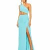 Cut Out One Shoulder Ruched Back Gown -Women's Skirt 55975 PowderBlue Retake AB