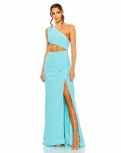 Cut Out One Shoulder Ruched Back Gown