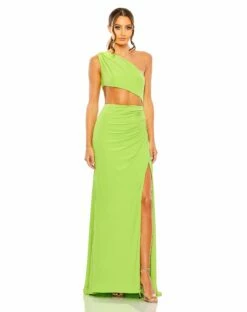 Cut Out One Shoulder Ruched Back Gown -Women's Skirt 55975 SpringGreen AB