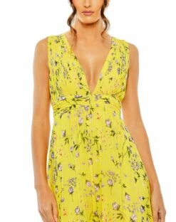 Floral Print V-Neck Ruched Gown -Women's Skirt 56011 YMU 3 WS