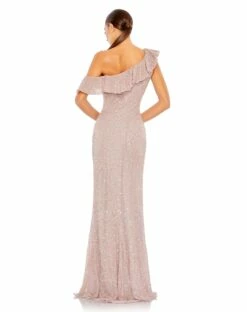 Sequined Drop Shoulder Trumpet Gown -Women's Skirt 5611 Mocha BK