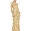 Sequined Long Sleeve V Neck Beaded Fringe Gown 2 Sequined Long Sleeve V Neck Beaded Fringe Gown -Women's Skirt 5612 GOL Default 1 WS