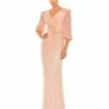 Sequined Faux Wrap Puff Sleeve Gown 2 Sequined Faux Wrap Puff Sleeve Gown -Women's Skirt 5614 Peach AB