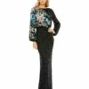 Embellished Multi Color Floral High Neck Gown -Women's Skirt 5615 BlackMulti AB